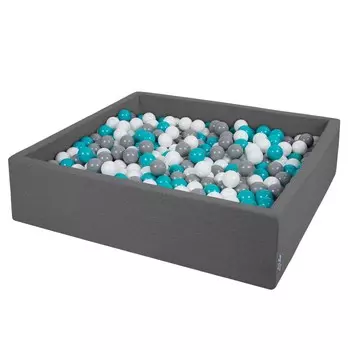 KiddyMoon, сухой квадратный бассейн с шариками 7см 120х30 темно-серый:серо-бело-бирюзовый 120х30/600 шариков