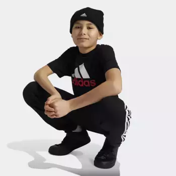 Kids' Essentials Двухцветная футболка Adidas из хлопка с большим логотипом, чёрный