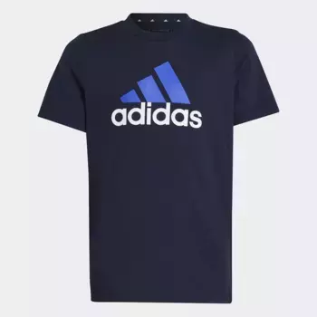 Kids' Essentials Двухцветная футболка Adidas из хлопка с большим логотипом, синий