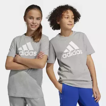 Kids' Essentials Хлопковая футболка Adidas с большим логотипом, серый/белый