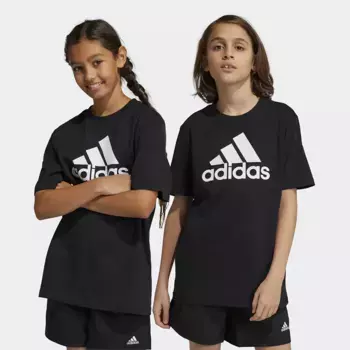 Kids' Essentials Хлопковая футболка Adidas с большим логотипом, чёрный