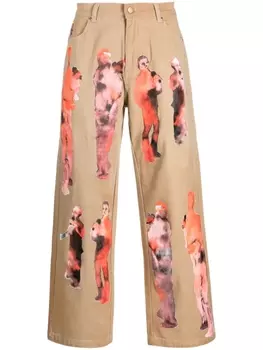 KidSuper прямые джинсы с графичным принтом, коричневый