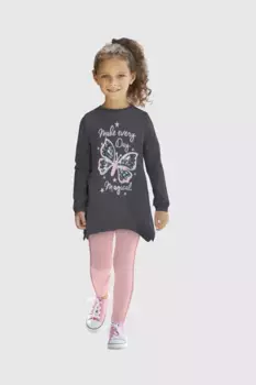 KIDSWORLD длинная рубашка и леггинсы "для маленьких девочек" с блестящими деталями, цвет Rosa/Anthrazit