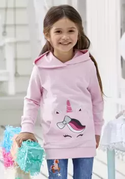 KIDSWORLD длинный свитшот "для маленьких девочек" с милым карманным принтом, розовый