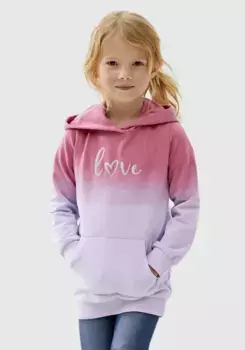 KIDSWORLD длинный свитшот "LOVE", градиентного цвета, с капюшоном, цвет Pink-Flieder