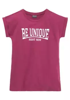 KIDSWORLD Футболка "Будь уникальной – прямо сейчас", в стиле casual, бордовый