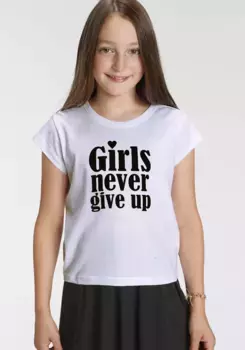 KIDSWORLD Футболка "Девочки никогда не сдаются", белый