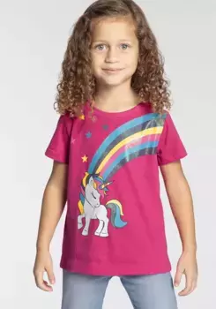 KIDSWORLD Футболка "Единорог с радугой" для маленьких девочек, розовый