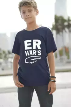 KIDSWORLD Футболка "HE WAS`S" с надписью, цвет морской волны