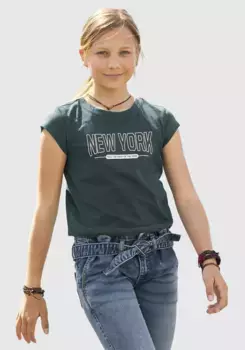 KIDSWORLD Футболка с городским принтом, зеленый