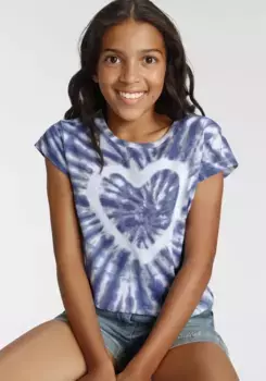 KIDSWORLD Футболка "Сердце Батик", короткая, модной формы, голубой