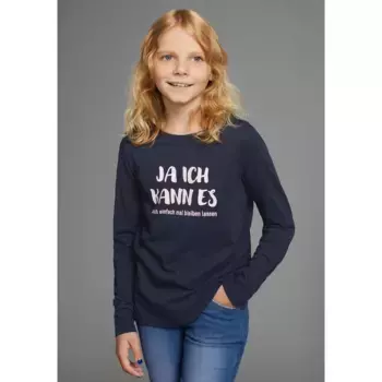 KIDSWORLD рубашка с длинными рукавами "Да, я смогу... - говорящая", рубашка с надписью для девочек, цвет marine