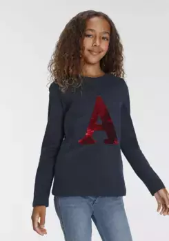 KIDSWORLD рубашка с длинными рукавами "двусторонние пайетки", цвет морской волны