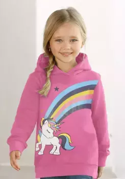 KIDSWORLD рубашка с длинными рукавами "ЕДИНОРОГ Радуга", с блестящим принтом, розовый