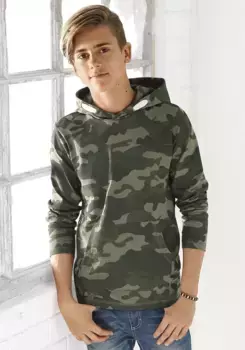 KIDSWORLD рубашка с длинными рукавами, камуфляжного цвета, с карманом-кенгуру, зеленый