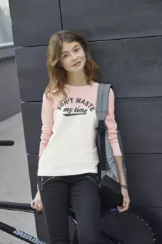 KIDSWORLD рубашка с длинными рукавами "Не трать мое время", модный колор блок, розовый