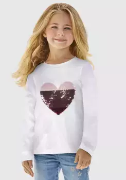 KIDSWORLD рубашка с длинными рукавами "с двусторонним сердечком из пайеток", белый