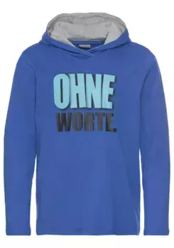 KIDSWORLD рубашка с капюшоном "БЕЗ СЛОВ!", прикольная поговорка, синий