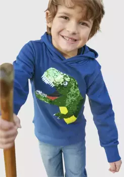 KIDSWORLD толстовка с капюшоном "с большим динозавром из двусторонних пайеток", синий
