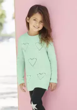 KIDSWORLD вязаный свитер "для маленьких девочек", вязаное сердце узором, мятный