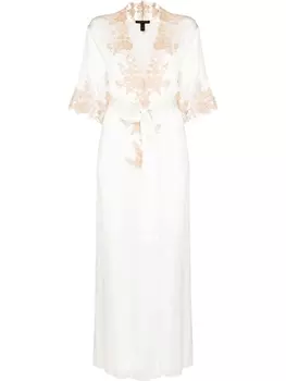 Kiki de Montparnasse длинный халат Orchid с кружевом, нейтральный цвет