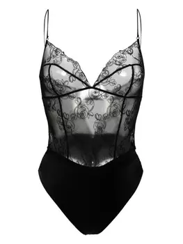 Kiki de Montparnasse полупрозрачное боди La Rose, черный
