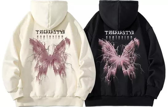 Kikstyo Толстовка унисекс JP KSTyo, Комплект из двух штук с флисом (черный + розовый)