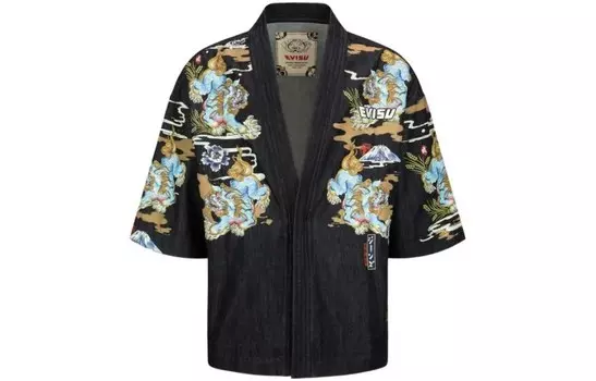 Кимоно из денима Komainu с принтом по всей поверхности «Denim Blue» Evisu, синий