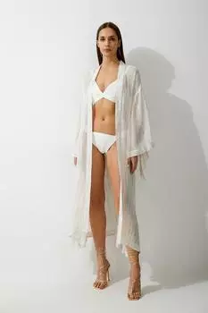 Кимоно из вискозного жоржета с бахромой и эффектом металлик Karen Millen, белый