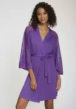 Кимоно LASCANA (1 шт.), с кружевной вставкой, фиолетовый