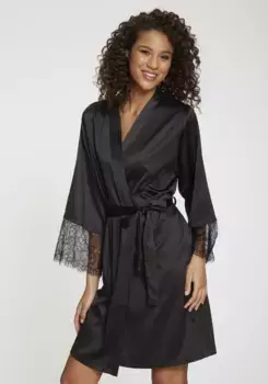 Кимоно LASCANA (1 шт.), с кружевом на рукавах, черный