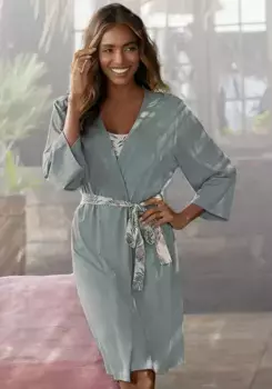 Кимоно LASCANA, однотонное, с принтом по всей поверхности, зеленый