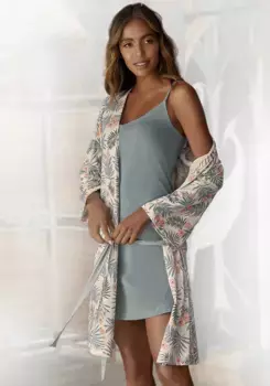 Кимоно LASCANA, однотонное, с принтом по всей поверхности, зеленый