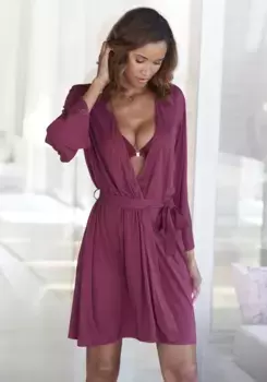 Кимоно LASCANA с длинными рукавами и кружевными деталями, бордовый