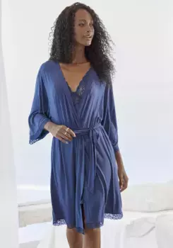 Кимоно LASCANA, с красивыми кружевными вставками, синий