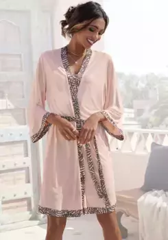 Кимоно LASCANA с узорчатой контрастной вставкой, розовый