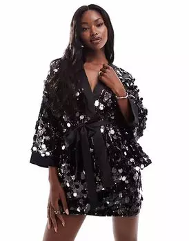 Кимоно в стиле диско с пайетками ASOS DESIGN черного цвета