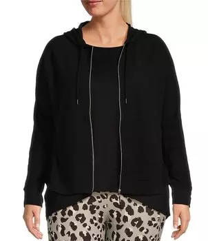 Kinesis Plus Размер Толстовка с длинными рукавами и молнией спереди с отверстием для большого пальца, черный