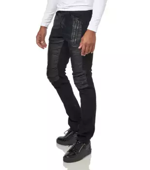 KINGZ Комфортные джинсы с аппликациями из искусственной кожи, черный