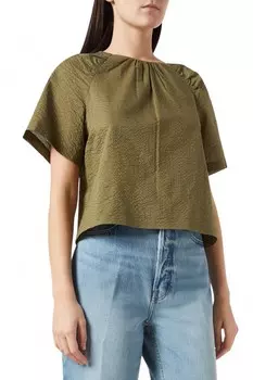 Кипарисовая хлопковая блузка с драпировкой и короткими рукавами FRAME