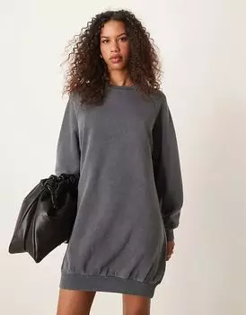 Кислотная стирка реглан свитер мини-платье черного цвета ASOS DESIGN