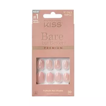 KISS Bare But Better Накладные ногти с клеем для ногтей Slay Light Nude Skin Короткий размер Миндалевидная форма
