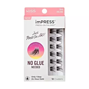 KISS imPRESS Накладные ресницы Кластеры ресниц Falsies Bold Natural 12–14 мм В комплект входят 12 предварительно склеенных ресниц. Удобство для контактных линз. Легко наносится. Многоразовые ленточные ресницы.