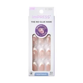 KISS imPRESS No Glue Push-On Nails Fearless Light Neutral White Tip French Medium Size Mindle Shape Включает 30 ногтей Подготовительный диск Инструкция Маникюрная палочка Мини-пилка Impress