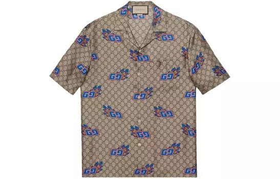 Китайская новогодняя рубашка мужская коричневая Gucci, коричневый
