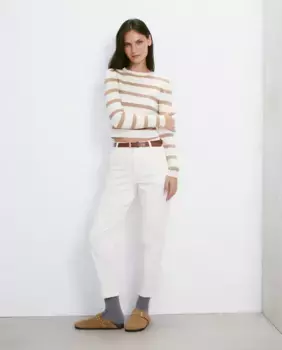 Китайские женские брюки со складками и поясом Easy Wear, цвет 120 Crudo