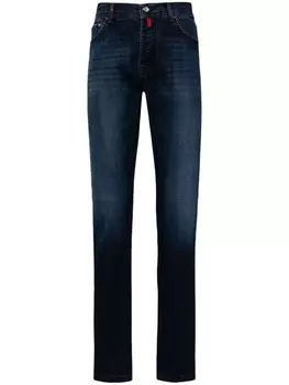 Kiton джинсы прямого кроя с вышитым логотипом, синий