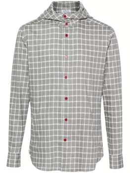 Kiton клетчатая рубашка Mariano с капюшоном, серый
