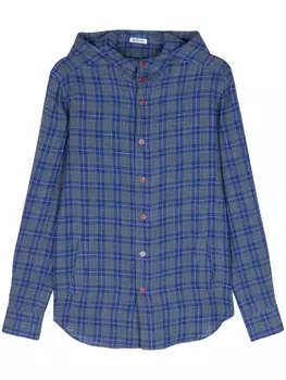 Kiton клетчатая рубашка Mariano с капюшоном, синий