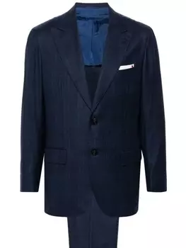 Kiton клетчатый костюм с однобортным пиджаком, синий
